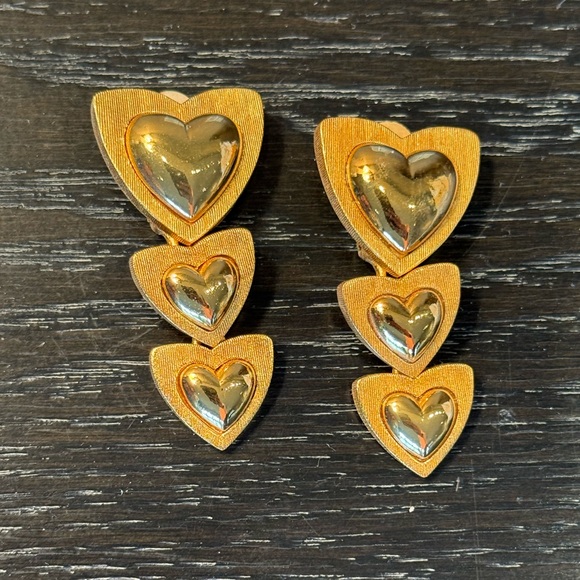 Escada Jewelry - Escada Gold Heart Drop Clip on Earrings